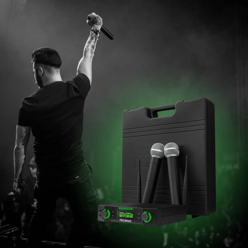 Micrófono Inalámbrico Doble ProBass Uf 224 Multi Frec. Negro