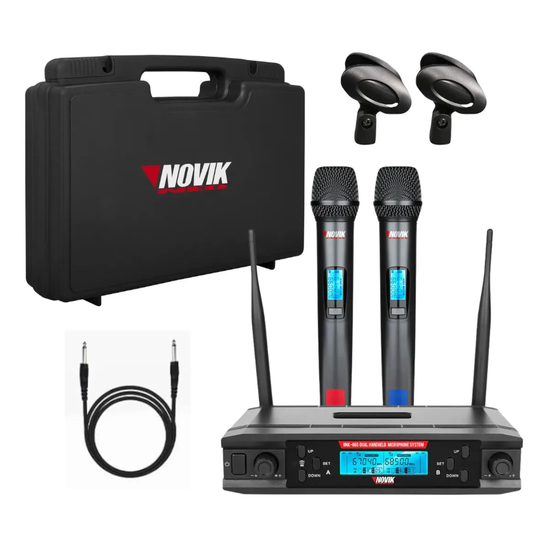 Microfono Inalambrico Novik Unk 660 Uhf 300ch Doble Digital Color Negro