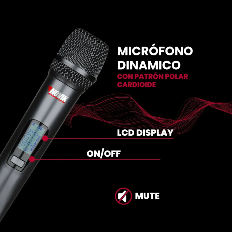 Microfono Inalambrico Novik Unk 660 Uhf 300ch Doble Digital Color Negro