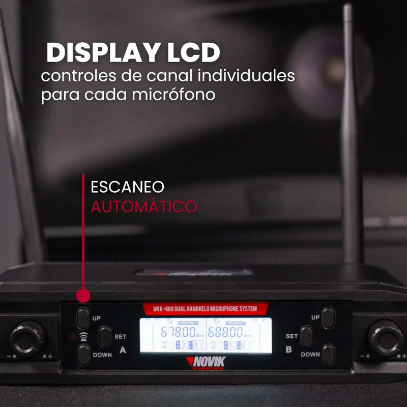 Microfono Inalambrico Novik Unk 660 Uhf 300ch Doble Digital Color Negro
