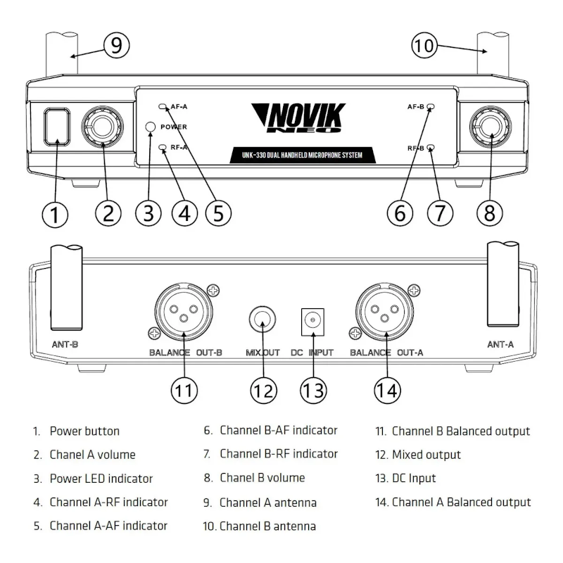 Micrófono Inalámbrico Doble Uhf Novik Unk-330 70m C/maletín Color Negro