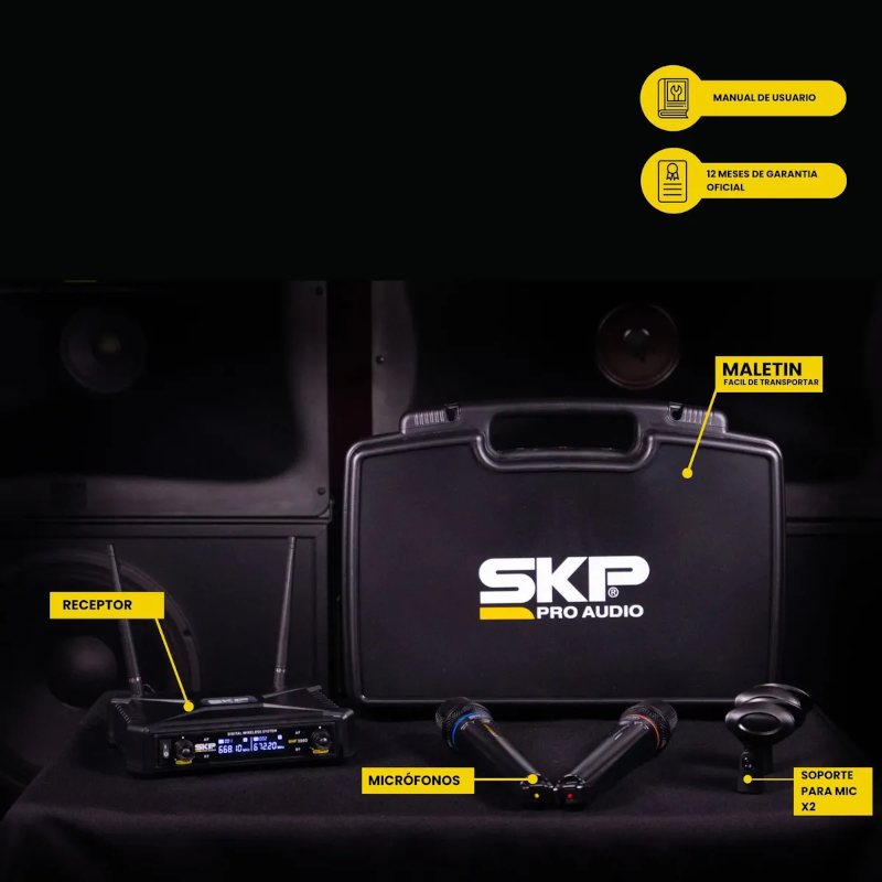 Set X2 Micrófonos Inalámbricos Skp Uhf-300d Dinámicos 70mts