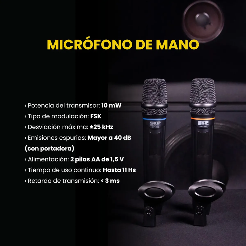 Set X2 Micrófonos Inalámbricos Skp Uhf-300d Dinámicos 70mts