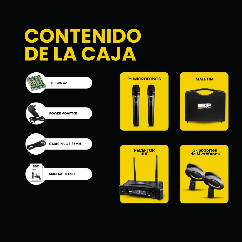 Set X2 Micrófonos Inalámbricos Skp Uhf-300d Dinámicos 70mts