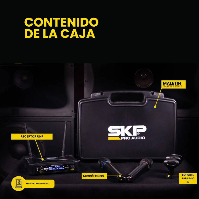 Set X2 Micrófonos Inalámbricos Skp Uhf-300d Dinámicos 70mts